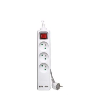 Przedłużacz 3 gniazda+wyłącznik 3m + 2 gniazda USB