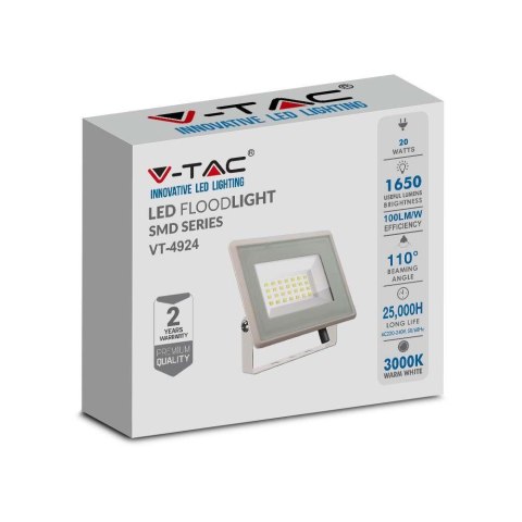Projektor LED V-TAC 20W SMD F-CLASS Biały VT-4924-W 4000K 1650lm Projektor LED V-TAC 20W SMD F-CLASS Biały VT-4924-W 4000K 1650lm