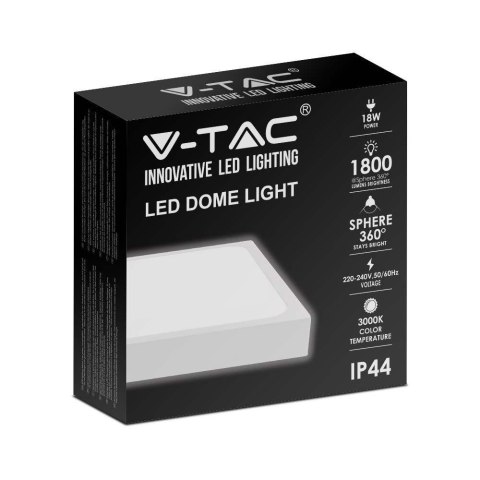Plafon V-TAC 18W LED Kwadrat IP44 23x23cm Biały VT-8618W-SQ 3000K 1800lm Plafon V-TAC 18W LED Kwadrat IP44 23x23cm Biały VT-8618W-SQ 3000K 1800lm