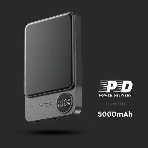 Power Bank V-TAC 5000mAh Szary Magnetyczny 9mm Aluminium, Lightning, LCD, SZYBKI 20W V-TAC VT-50005-SG Power Bank V-TAC 5000mAh Szary Magnetyczny 9mm Aluminium, Lightning, LCD, SZYBKI 20W V-TAC VT-50005-SG