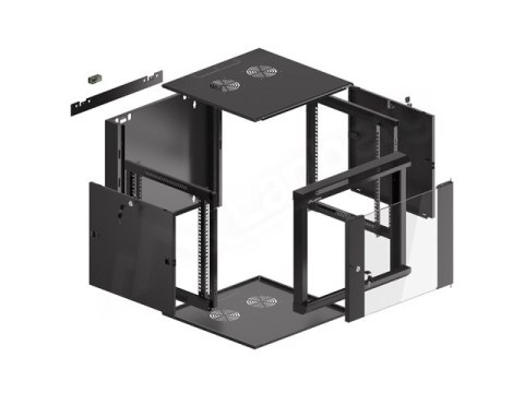 SZAFA INSTALACYJNA RACK WISZĄCA 19" 9U 600 CZARNA DRZWI SZKLANE LANBERG (ZŁOŻONA)