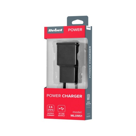 Ładowarka sieciowa Rebel 2xUSB 2000 mA