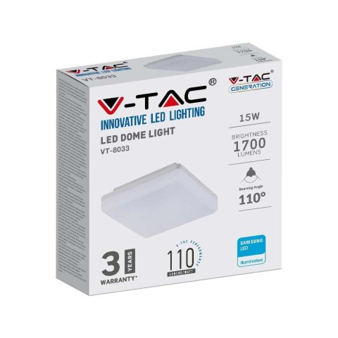 Plafon Natynkowy Kwadrat V-TAC 15W LED SAMSUNG CHIP IP44 VT-8033 3000K 1700lm 3 Lata Gwarancji