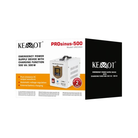 Zasilacz awaryjny KEMOT PROsinus-500 przetwornica z czystym przebiegiem sinusoidalnym i funkcją ładowania 12V 230V 500VA/300W