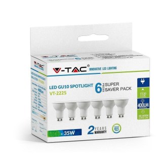 Żarówka LED V-TAC 4,5W GU10 SMD 110st Mleczna Szybka (Opak. 6szt) VT-2225 4000K 400lm