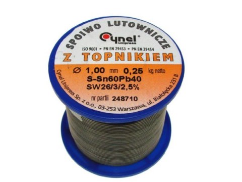Cyna 1,00/ 250g Sn60Pb40 z topnikiem Cynel Cyna 1,00/ 250g Sn60Pb40 z topnikiem Cynel