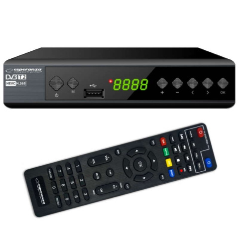 Esperanza EV111P Dekoder tuner DVB-T2 HEVC z programowalnym pilotem Esperanza EV111P Dekoder tuner DVB-T2 HEVC z programowalnym pilotem