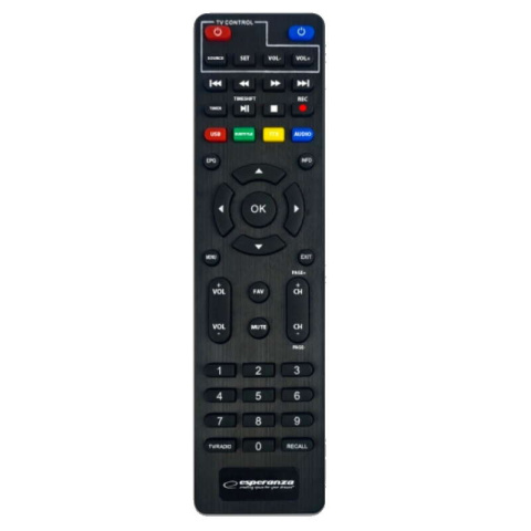 Esperanza EV111P Dekoder tuner DVB-T2 HEVC z programowalnym pilotem Esperanza EV111P Dekoder tuner DVB-T2 HEVC z programowalnym pilotem