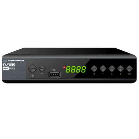 Esperanza EV111P Dekoder tuner DVB-T2 HEVC z programowalnym pilotem Esperanza EV111P Dekoder tuner DVB-T2 HEVC z programowalnym pilotem