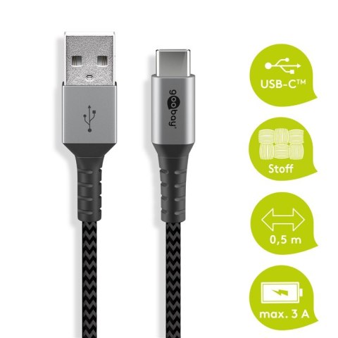 Kabel USB-C - USB-A 2.0 Goobay KĄTOWY TEXTIL 1m Kabel USB-C - USB-A 2.0 Goobay KĄTOWY TEXTIL 1m