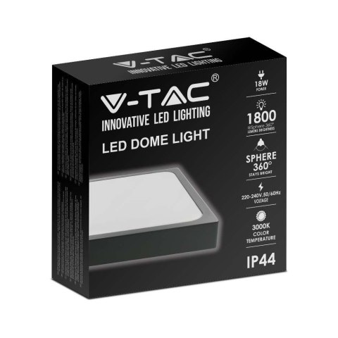 Plafon V-TAC 18W LED Kwadrat IP44 23x23cm Czarny VT-8618B-SQ 3000K 1800lm