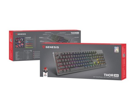 KLAWIATURA DLA GRACZY GENESIS THOR 303 US PODŚWIETLENIE RGB MECHANICZNA RED SWITCH CZAR (PO TESTACH)