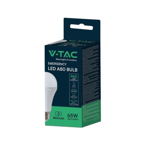 Żarówka Awaryjna LED V-TAC 12W A80 E27 3-4,5h VT-51012 4000K 960lm Żarówka Awaryjna LED V-TAC 12W A80 E27 3-4,5h VT-51012 4000K 960lm