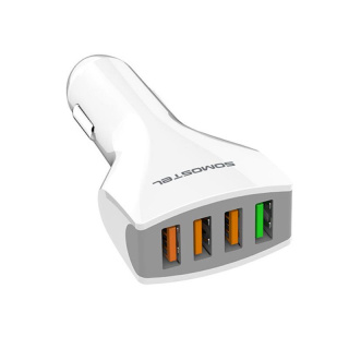 Ładowarka samochodowa 4xUSB 3A+2.4A biała QUICK CHARGE QC 3.0 Somostel SMS-A66