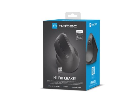 MYSZ WERTYKALNA NATEC CRAKE 2 BEZPRZEWODOWA 2400DPI BLUETOOTH 5.2 + 2.4GHZ DLA LEWORĘCZNYCH CZARNA MYSZ WERTYKALNA NATEC CRAKE 2 BEZPRZEWODOWA 2400DPI BLUETOOTH 5.2 + 2.4GHZ DLA LEWORĘCZNYCH CZARNA