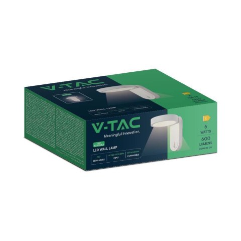 Oprawa Ścienna V-TAC 5W Kinkiet Biały IP65 VT-1180 3000K+4000K 600lm