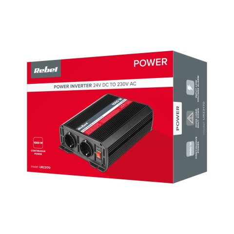 Przetwornica REBEL 24V/230V 1000W 2 gniazda typu F :niemieckie Przetwornica REBEL 24V/230V 1000W 2 gniazda typu F :niemieckie