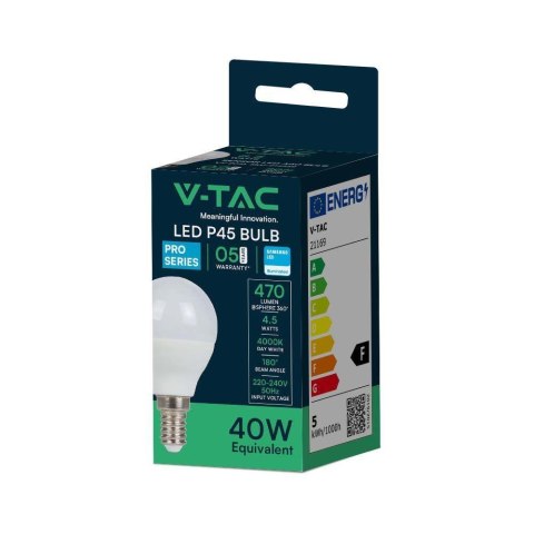 Żarówka LED V-TAC SAMSUNG CHIP 4,5W E14 P45 Kulka VT-236 6500K 470lm 5 Lat Gwarancji Żarówka LED V-TAC SAMSUNG CHIP 4,5W E14 P45 Kulka VT-236 6500K 470lm 5 Lat Gwarancji