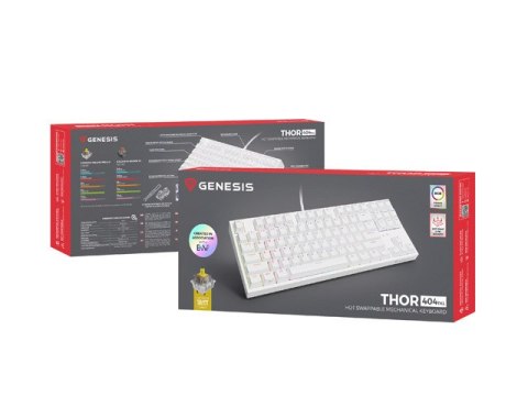 KLAWIATURA DLA GRACZY GENESIS THOR 404 TKL US PODŚWIETLENIE RGB MECHANICZNA BIAŁA GATERON YELLOW PRO