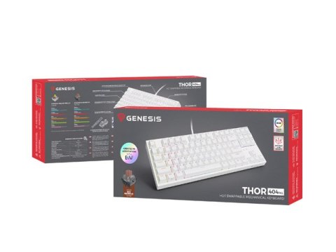 KLAWIATURA DLA GRACZY GENESIS THOR 404 TKL US PODŚWIETLENIE RGB MECHANICZNA BIAŁA KAILH BOX BROWN