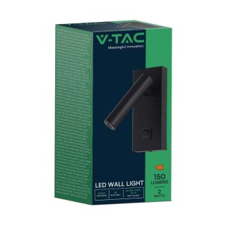 Oprawa LED V-TAC 2W Kinkiet Hotel Łóżko Włącznik Czarny VT-402 4000K 150lm