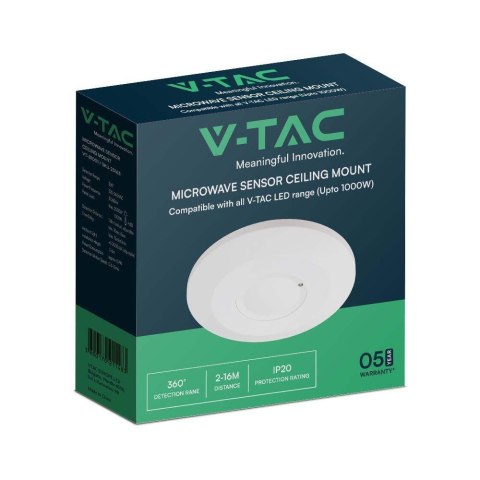 Czujnik Ruchu 360st V-TAC Mikrofalowy Natynkowy Sufitowy SLIM 24mm 2000W Biały VT-81001 5 Lat Gwarancji Czujnik Ruchu 360st V-TAC Mikrofalowy Natynkowy Sufitowy SLIM 24mm 2000W Biały VT-81001 5 Lat Gwarancji