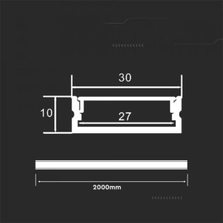 Profil Aluminiowy V-TAC 2mb Anodowany, Klosz Mleczny, Na dwie taśmy 27x10mm VT-8204