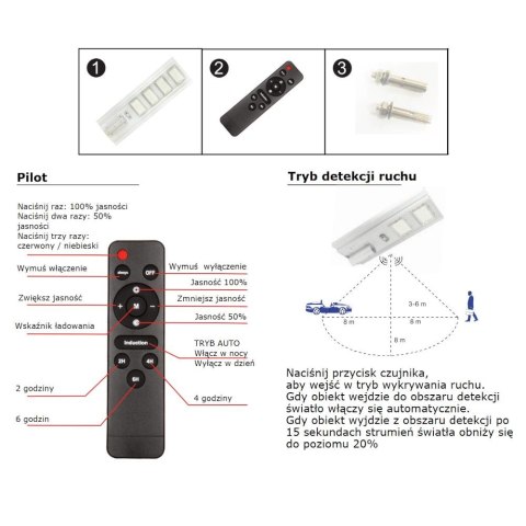 Oprawa Uliczna LED Solarna V-TAC 40W Czujnik ruchu, Pilot VT-30301ST 4000K 3500lm