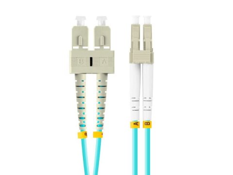 PATCHCORD ŚWIATŁOWODOWY MM LC/UPC-SC/UPC DUPLEX 3.0MM OM3 50/125 LSZH 2M AQUA LANBERG