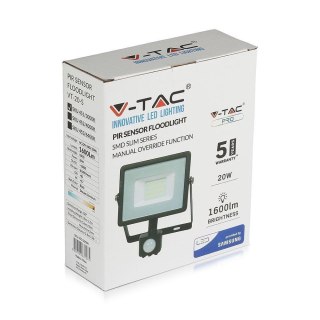 Projektor LED V-TAC 20W SAMSUNG CHIP Czujnik Ruchu Funkcja Cut-OFF Czarny VT-20-S-W 3000K 1600lm 5 Lat Gwarancji