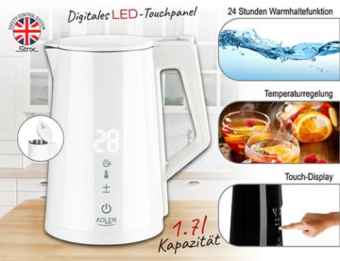 Adler Czajnik metalowy LED z regulacją temperatury 1,7L STRIX
