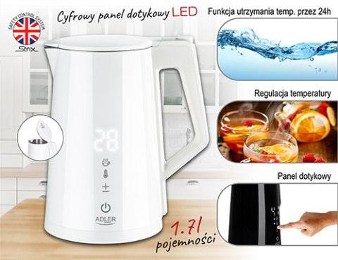Adler Czajnik metalowy LED z regulacją temperatury 1,7L STRIX