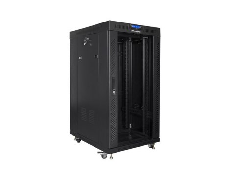 SZAFA INSTALACYJNA RACK STOJĄCA 19" 22U 600X800 CZARNA DRZWI SZKLANE LCD LANBERG (FLAT PACK) V2