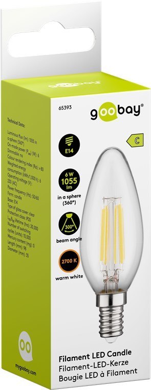 Żarówka LED FILAMENT 6W E14 2700K Candle Goobay C Żarówka LED FILAMENT 6W E14 2700K Candle Goobay C