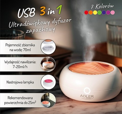 Adler Ultradźwiękowy dyfuzor zapachowy USB 3w1