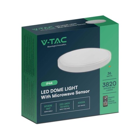 Plafon V-TAC 36W LED Okrągły 42cm Natynkowy Pilot Czujnik Ruchu IP44 Biały VT-8630S 4000K 3820lm Plafon V-TAC 36W LED Okrągły 42cm Natynkowy Pilot Czujnik Ruchu IP44 Biały VT-8630S 4000K 3820lm
