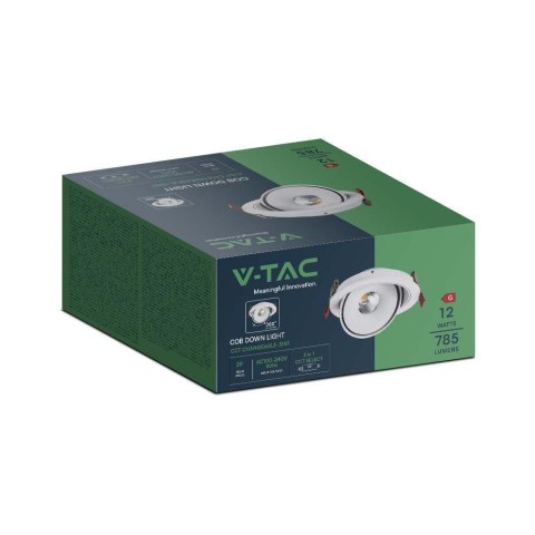 Oprawa V-TAC LED Uchylny Downlight 12W LED COB CRI90+ CCT Biała VT-2512 3000K-4000K-6400K 785lm