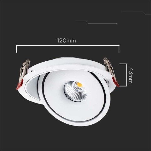 Oprawa V-TAC LED Uchylny Downlight 12W LED COB CRI90+ CCT Biała VT-2512 3000K-4000K-6400K 785lm