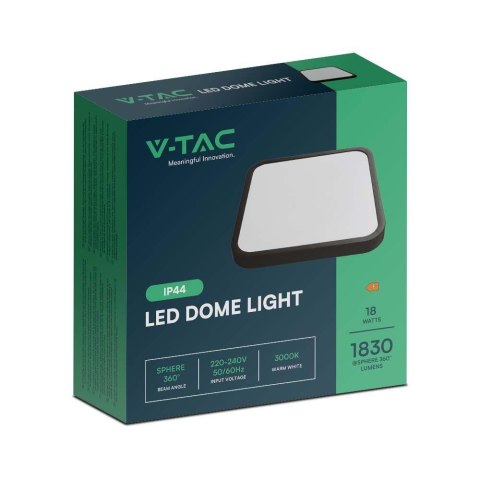 Plafon V-TAC 18W LED Kwadrat 25x25cm Natynkowy IP44 Czarny VT-8618B 6500K 1830lm