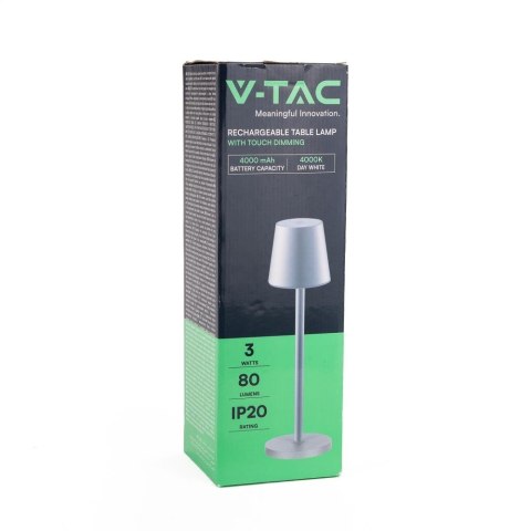 Lampka Biurkowa Nocna V-TAC 3W LED Ładowanie Ściemnianie Szara VT-7703 3000K 70lm