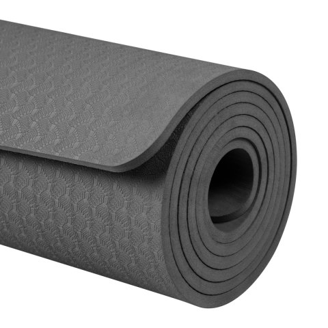 Mata gimnastyczna do ćwiczeń joga, pilates, fitness, 183x61cm, grubość 6mm, materiał TPE, czarna, REBEL ACTIVE Mata gimnastyczna do ćwiczeń joga, pilates, fitness, 183x61cm, grubość 6mm, materiał TPE, czarna, REBEL ACTIVE
