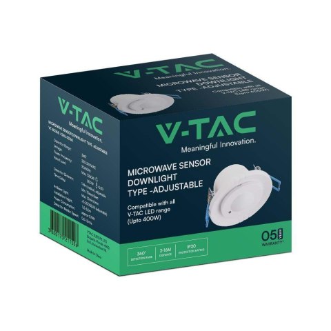 Czujnik Ruchu Mikrofalowy V-TAC Sufitowy Podtynkowy 360st fi80 1200W Biały VT-80360 5 Lat Gwarancji Czujnik Ruchu Mikrofalowy V-TAC Sufitowy Podtynkowy 360st fi80 1200W Biały VT-80360 5 Lat Gwarancji