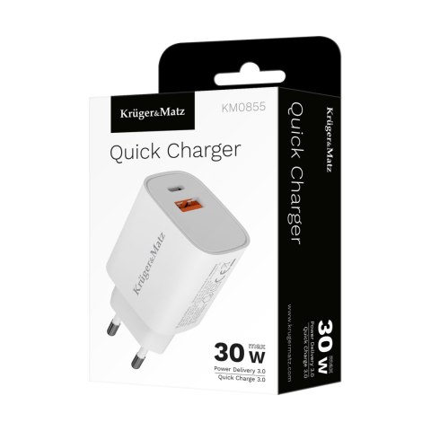 Ładowarka sieciowa Kruger&Matz GaN dual USB z funkcją Power Delivery i Quick Charge