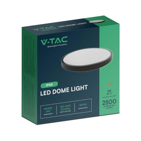 Plafon V-TAC 24W LED Okrągły 30cm Natynkowy IP44 Czarny VT-8624B 6500K 2500lm