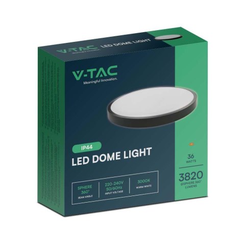 Plafon V-TAC 36W LED Okrągły 35cm Natynkowy IP44 Czarny VT-8630B 3000K 3820lm Plafon V-TAC 36W LED Okrągły 35cm Natynkowy IP44 Czarny VT-8630B 3000K 3820lm