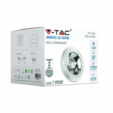 Żarówka LED V-TAC AR111 15W G53 12V 40st COB VT-1110 6000K 1200lm Żarówka LED V-TAC AR111 15W G53 12V 40st COB VT-1110 6000K 1200lm