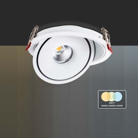 Oprawa V-TAC LED Uchylny Downlight 20W LED COB CRI90+ CCT Biała VT-2520 3000K-4000K-6400K 1408lm