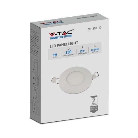 Panel LED V-TAC Premium Downlight 3W Okrągły fi84 3000K 130lm