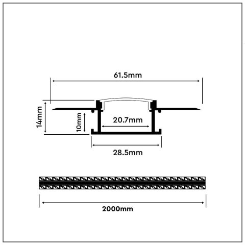 Profil Aluminiowy V-TAC 2mb Anodowany, Klosz Mleczny, Do gipsowania, Na dwie taśmy VT-8101