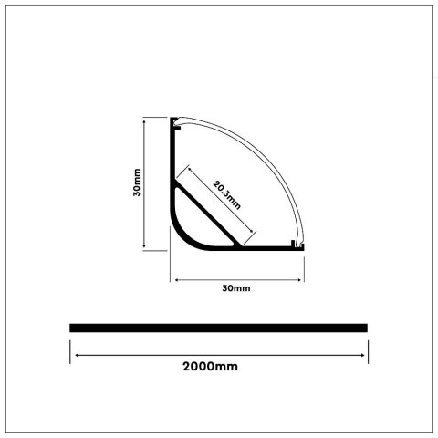 Profil Aluminiowy V-TAC 2mb Anodowany, Klosz Mleczny, Kątowy, Na dwie taśmy VT-8105